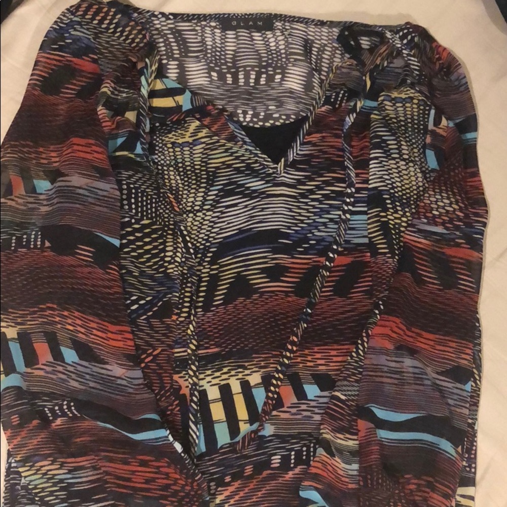 Multi colored shift dress w/black under slip